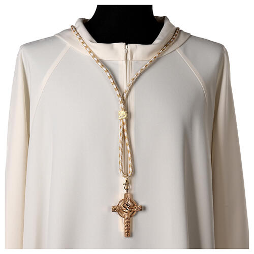 Pectoral cross cord with tassel, cream and gold 2