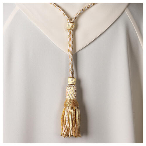 Pectoral cross cord with tassel, cream and gold 3