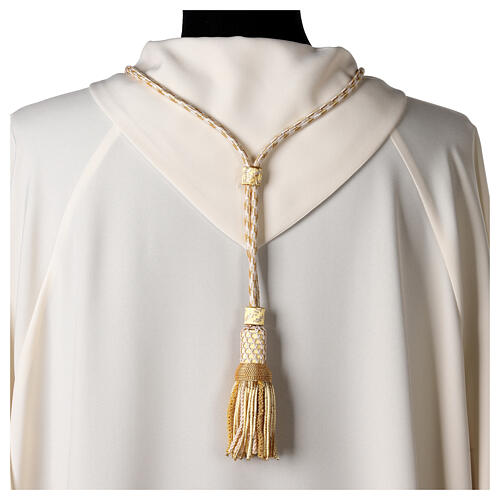 Pectoral cross cord with tassel, cream and gold 4