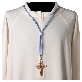 Cordão episcopal unicolor azul para cruz peitoral franja tripolina
