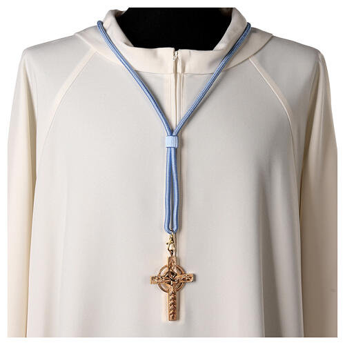 Cordão episcopal unicolor azul para cruz peitoral franja tripolina 2