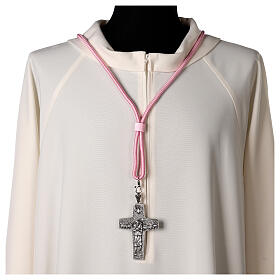 Cordão episcopal unicolor cor-de-rosa para cruz peitoral franja tripolina