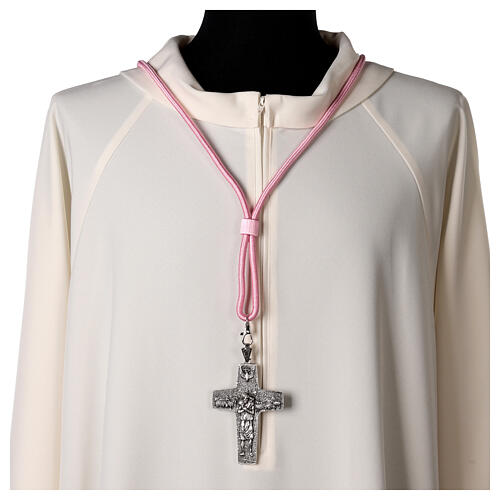 Cordão episcopal unicolor cor-de-rosa para cruz peitoral franja tripolina 2