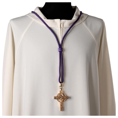 Cordon uni violet pour croix pectorale frange chaînette 2