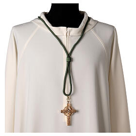 Cordão episcopal unicolor verde-oliva para cruz peitoral franja tripolina