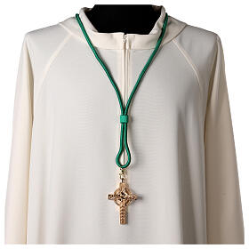 Cordão episcopal unicolor verde-menta para cruz peitoral franja tripolina
