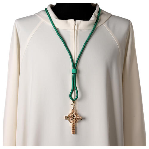 Cordão episcopal unicolor verde-menta para cruz peitoral franja tripolina 2