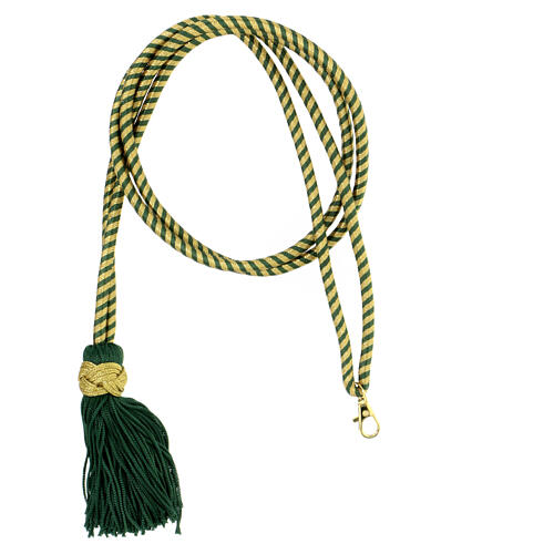 Pectoral cross cord Solomon's knot olive green gold 1