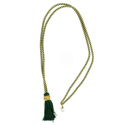 Pectoral cross cord Solomon's knot olive green gold 5