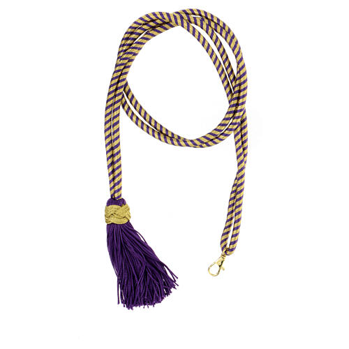 Cordon pour croix pectorale bicolore violet-or avec noeud de Salomon 1