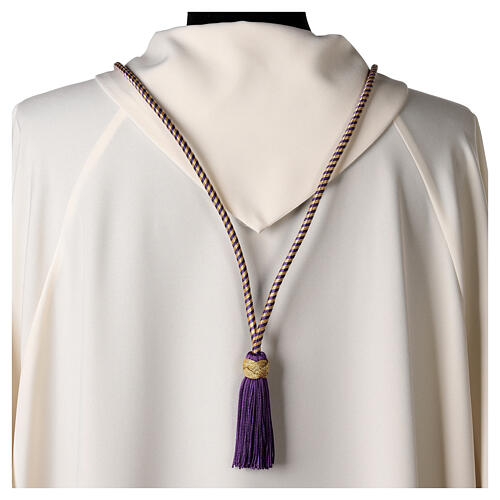 Cordon pour croix pectorale bicolore violet-or avec noeud de Salomon 4