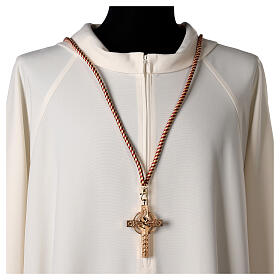 Cordon pour croix pectorale bicolore lie-de-vin or avec noeud de Salomon