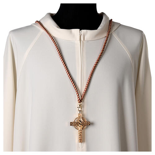 Cordon pour croix pectorale bicolore lie-de-vin or avec noeud de Salomon 2
