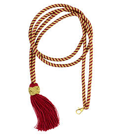 Cordão para cruz peitoral com nó de Salomão bicolor ouro e cor-de-vinho