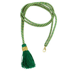 Cordon pour croix pectorale bicolore vert menthe-or avec noeud de Salomon