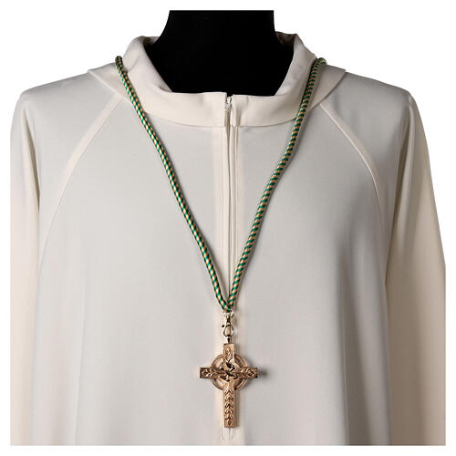 Cordon pour croix pectorale bicolore vert menthe-or avec noeud de Salomon 2