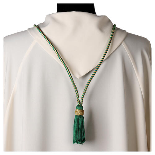 Cordon pour croix pectorale bicolore vert menthe-or avec noeud de Salomon 4