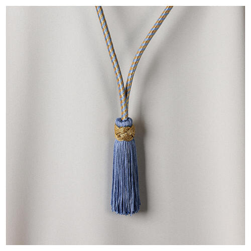 Cordon pour croix pectorale bicolore bleu ciel-or avec noeud de Salomon 3