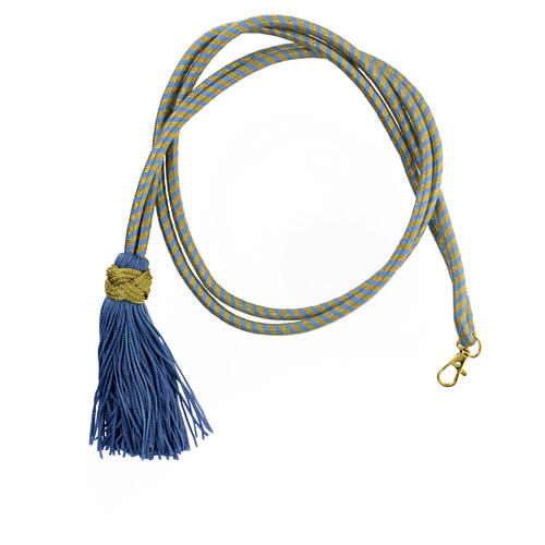 Cordão para cruz peitoral com nó de Salomão bicolor ouro e azul 1