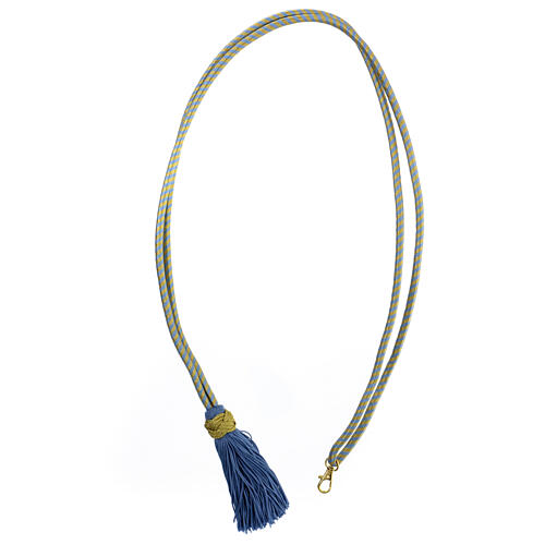 Cordão para cruz peitoral com nó de Salomão bicolor ouro e azul 5