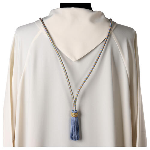 Pectoral cross cord in light blue and gold color 4