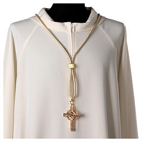 Bishop pectoral cross cord Solomon's knot cream gold