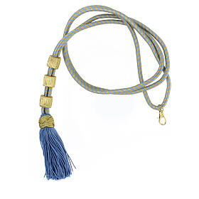 Cordão bicolor ouro e azul para cruz peitoral bicolor com nó de Salomão e presilhas