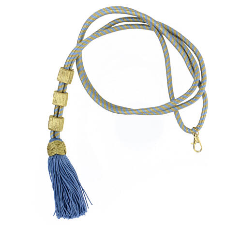 Cordão bicolor ouro e azul para cruz peitoral bicolor com nó de Salomão e presilhas 1
