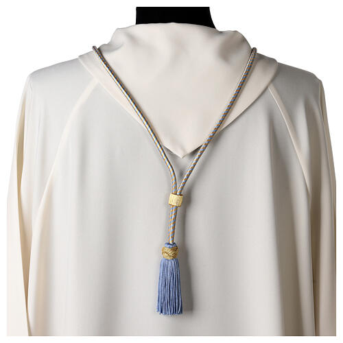 Cordão bicolor ouro e azul para cruz peitoral bicolor com nó de Salomão e presilhas 4