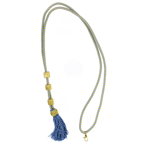 Cordão bicolor ouro e azul para cruz peitoral bicolor com nó de Salomão e presilhas 5