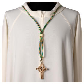 Cordon pour croix pectorale avec noeud de Salomon vert menthe-or