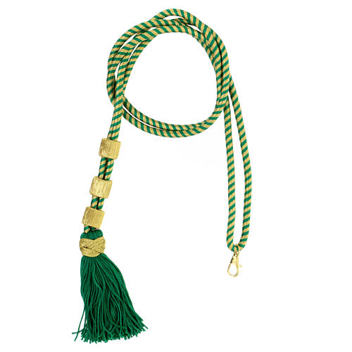 Cordão bicolor ouro e verde menta para cruz peitoral bicolor com nó de Salomão e presilhas 1