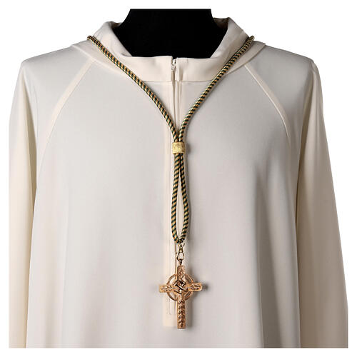 Cord for bishop's pectoral cross with Solomon's knot, olive green and gold 2