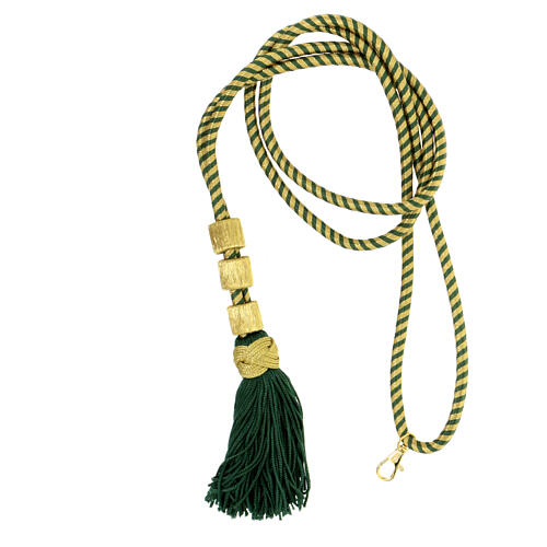 Cordón episcopal nudo de salomón verde aceituna y oro 1