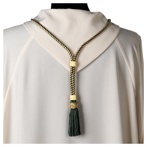 Cordón episcopal nudo de salomón verde aceituna y oro 4