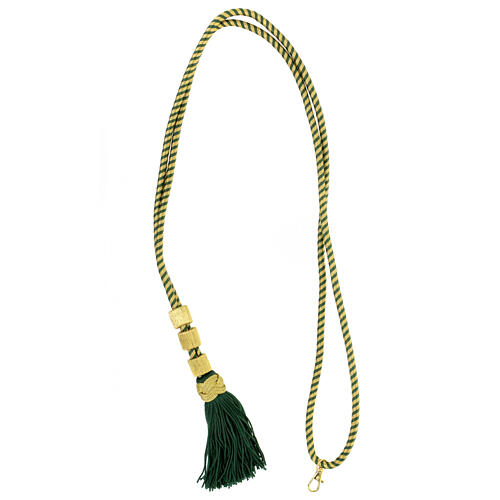 Cordón episcopal nudo de salomón verde aceituna y oro 5