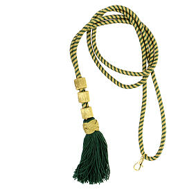 Cordão bicolor ouro e verde-oliva para cruz peitoral bicolor com nó de Salomão e presilhas
