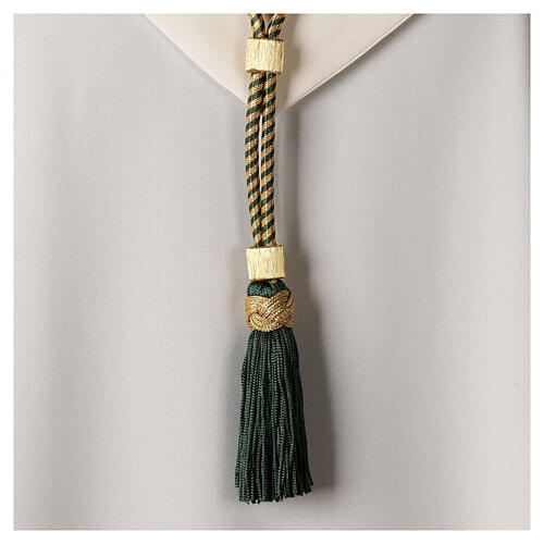Bishop's cross cord, olive green and gold solomon knot 3