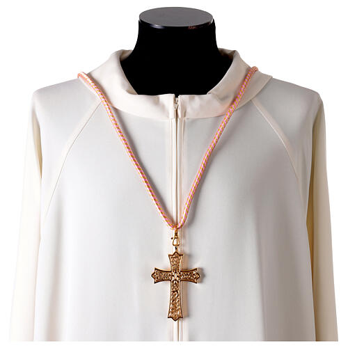 Cordon bicolore rose or pour croix pectorale avec noeud de Salomon 2