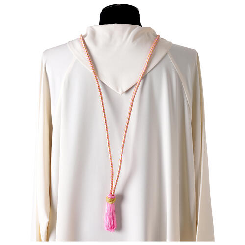 Cordon bicolore rose or pour croix pectorale avec noeud de Salomon 4