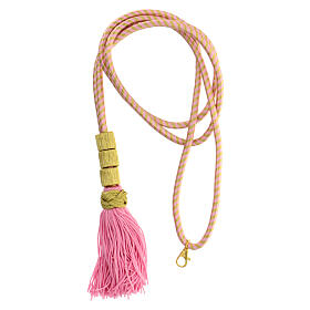 Cordão bicolor ouro e cor-de-rosa para cruz peitoral com nó de Salomão e presilhas