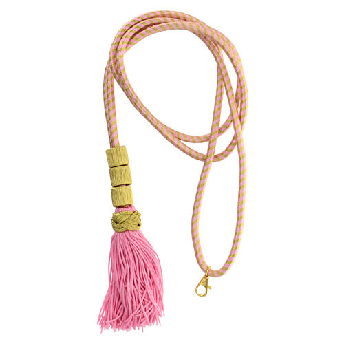 Cordão bicolor ouro e cor-de-rosa para cruz peitoral com nó de Salomão e presilhas 1