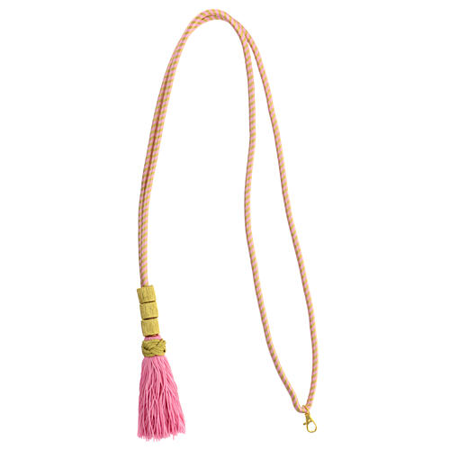 Cordão bicolor ouro e cor-de-rosa para cruz peitoral com nó de Salomão e presilhas 4