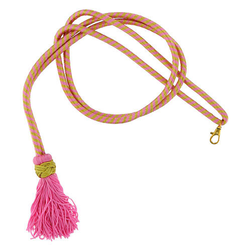 Cordão bicolor ouro e cor-de-rosa para cruz peitoral com nó de Salomão e presilhas 1