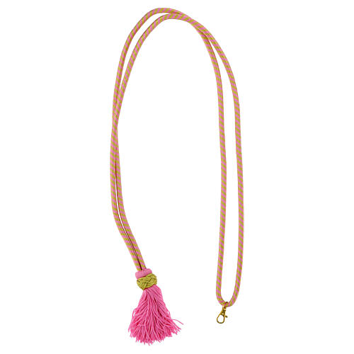 Cordão bicolor ouro e cor-de-rosa para cruz peitoral com nó de Salomão e presilhas 3