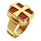 Adjustable cross and carnelian ring in 925 silver, golden finish s1