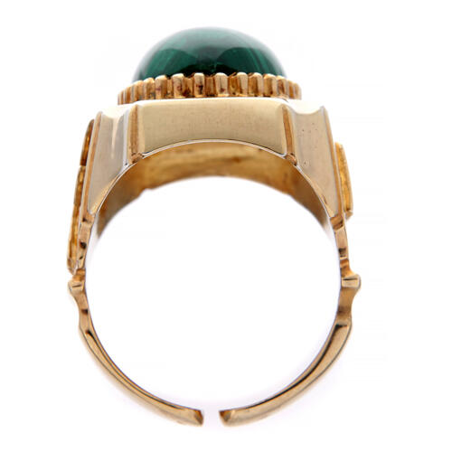 Bishop's adjustable ring with Dove, Alpha and Omega, malachite and gold plated 925 silver 5
