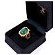 Bishop's adjustable ring with Dove, Alpha and Omega, malachite and gold plated 925 silver s6