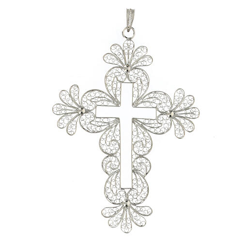 Croix pectorale filigrane argent 800 décorée 1