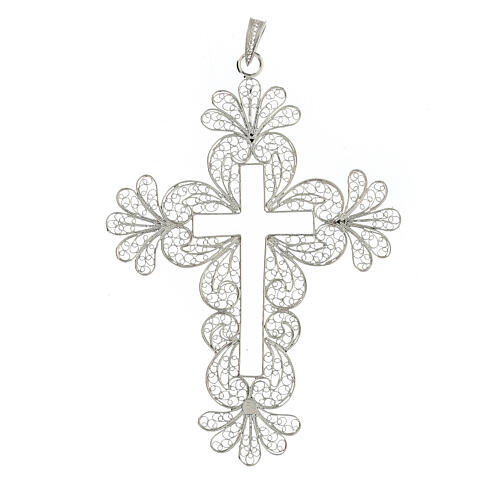 Croix pectorale filigrane argent 800 décorée 2